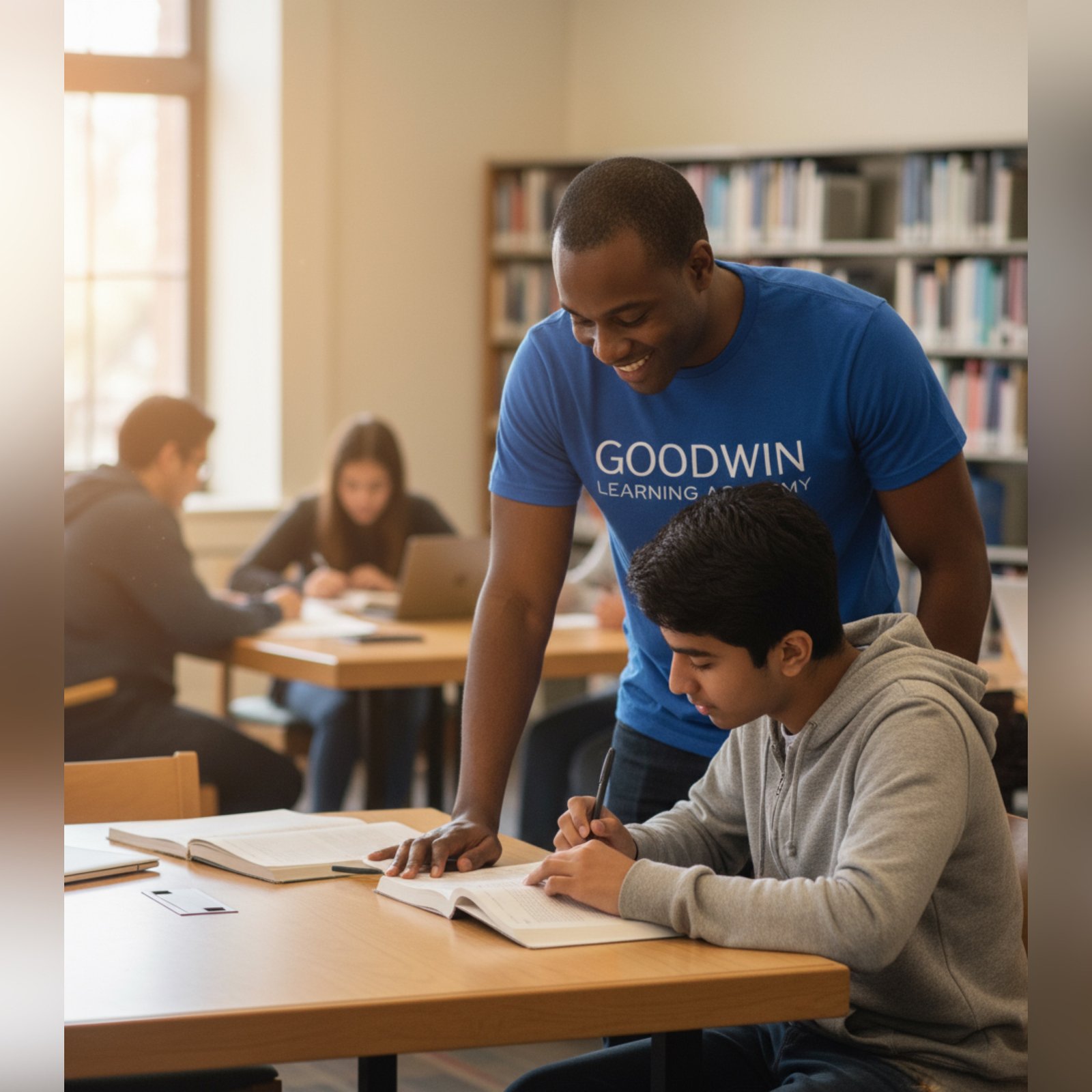Goodwin Learning Academy high school teacher helping student with coursework